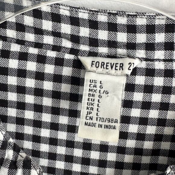 Forever 21 Shirt Dress L Black Gingham Roll Tab Pockets Mini Short Trendy Casual - Picture 6 of 11